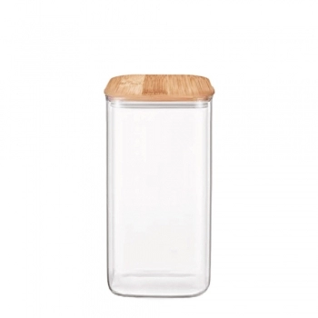 POTE BOROSSILICATO RETANGULAR 1500 ML COM TAMPA BAMBU