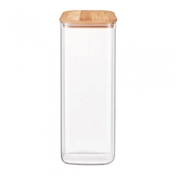POTE BOROSSILICATO RETANGULAR 2000 ML COM TAMPA BAMBU
