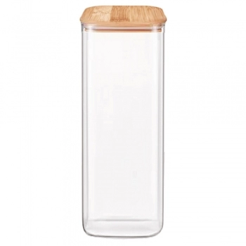 POTE BOROSSILICATO RETANGULAR 3000 ML COM TAMPA BAMBU