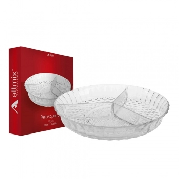 PETISQUEIRA DE VIDRO TEXTURIZADA 3 DIVISORIAS 29 CM LUVA COM 1