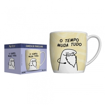 CANECA PORCELANA URBAN FLORK 360 ML LUVA COM 1 - O TEMPO MUDA TUDO