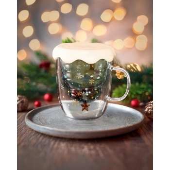 Caneca Borossilicato Natal 250ml Com Tampa - Luva com 01