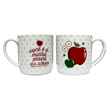Caneca Porcelana Frutas 360 ML Na Luva - Maçã