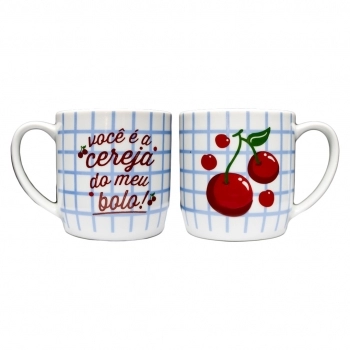 Caneca Porcelana Frutas 360 ML Na Luva - Cereja