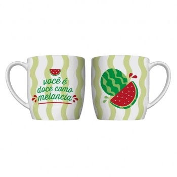 Caneca Porcelana Frutas 360 ML Na Luva - Melancia