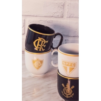 Caneca Porcelana Forma Preta 350ML Corinthians Luva Com 01