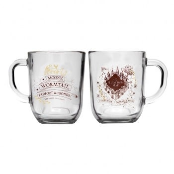 Caneca de Vidro Harry Potter Elementos 300ml - Luva Com 1 Unid - Mapa do Maroto