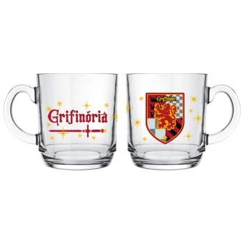 Caneca de Vidro Harry Potter Casas 300ml - Luva Com 1 Unid - Grifinória