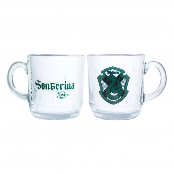 Caneca De Vidro Harry Potter Casas 300 ML - Luva Com 1 Unid - Sonserina