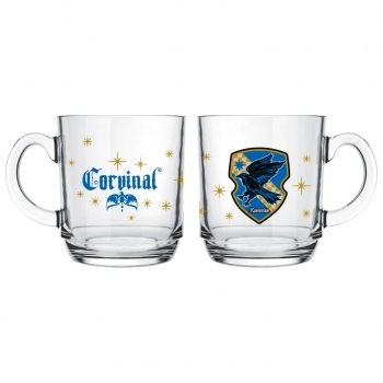 Caneca de Vidro Harry Potter Casas 300ml - Luva Com 1 Unid - Corvinal