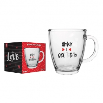 Caneca Cônica de Vidro Love 380 ML – Amor e Gratidão em Cada Detalhe