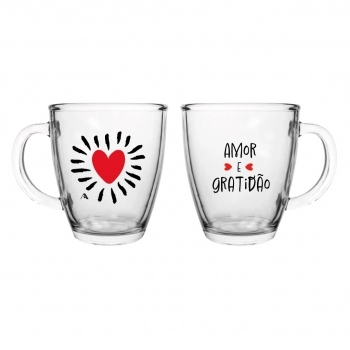 Caneca Cônica de Vidro Love 380 ML – Amor e Gratidão em Cada Detalhe