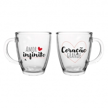 Caneca Cônica de Vidro Love 380 ML – Presente Perfeito com Coração