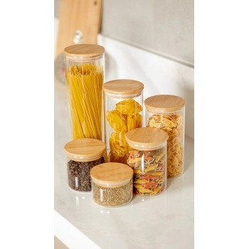 Pote Borossilicato Redondo 250 ML Com Tampa Bambu