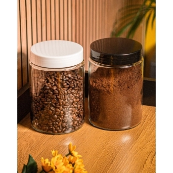 Pote de Vidro Liso Redondo 850 ML Com Tampa de Rosca Preta