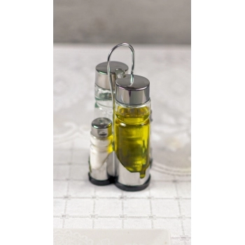 Galheteiro De Vidro Para Azeite E Vinagre 170ML Com Suporte Na Luva Com 2 Peças