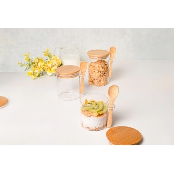 Pote Hermético Borossilicato Redondo 400 ML Com Tampa E Colher Bambu