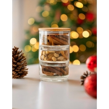 Pote Borossilicato Redondo Empilhável 280ml Com Tampa Bambu - Luva Com 03