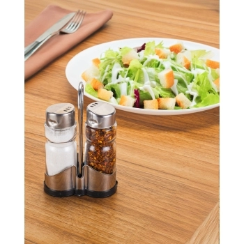 Galheteiro Saleiro E Pimenteiro de Vidro 40ml Com Suporte na Luva com 2 Peças