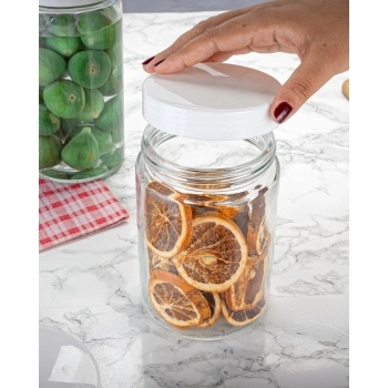 Pote de Vidro Liso Redondo 1600 ML Com Tampa de Rosca Branca