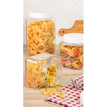 Pote De Vidro Liso Quadrado 1200 ML Com Tampa De Rosca Branca