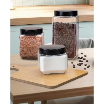 Pote de Vidro Liso Quadrado 1200 ML Com Tampa de Rosca Preta