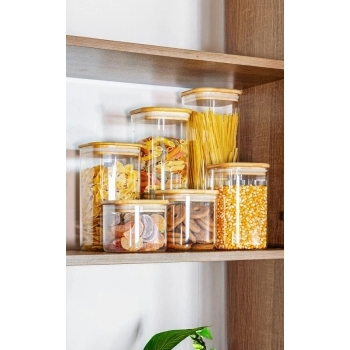 POTE BOROSSILICATO QUADRADO 2400 ML COM TAMPA BAMBU