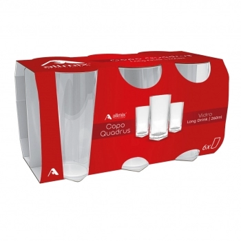 Copo De Vidro Lonk Drink Quadrus 260ml - Luva com 06
