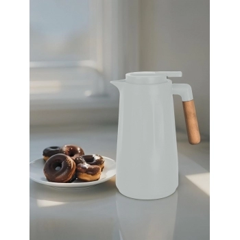 Garrafa Termica Tina 1000ml Com Cabo De Madeira - Cinza Claro