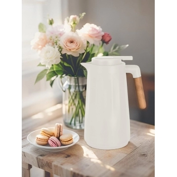 Garrafa Térmica Tina 1000ml Com Cabo De Madeira - Bege