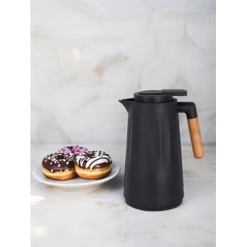 Garrafa Termica Tina 1000ml Com Cabo De Madeira - Preta