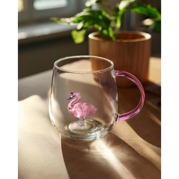 Caneca Borossilicato 350ml Flamingo 3D - Luva Com 1