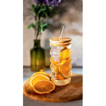 Copo Borossilicato Drinks 450ml Cloud com Tampa e Canudo na Luva com 1