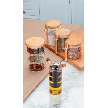 Pote Hermético Borossilicato Redondo 450 ML Com Tampa E Colher Bambu