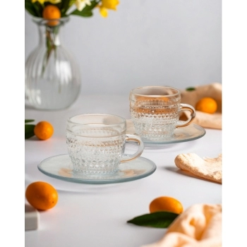 XICARA DE CAFE DE VIDRO COM PIRES OLINDA 85 ML LUVA COM 4