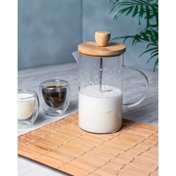 Jarra Borrosilicato Cafeteira Com Prensa 600ml Tampa de Bambu - Luva com 01