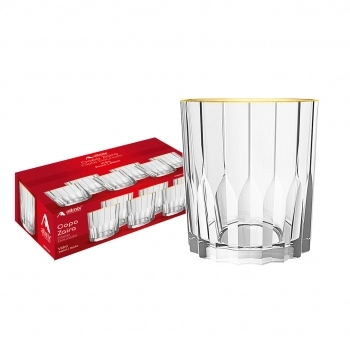 Copo de Vidro Rocks Zaira Filete Dourado 340ml