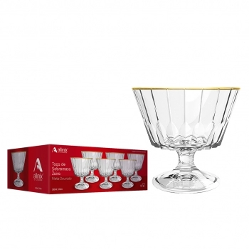 Taça Sobremesa de Vidro Zaira Filete Dourado 280ml