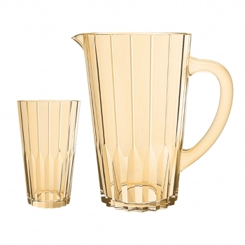 Conjunto de Jarra 1250ml e Copos de Vidro 470ml Zaira Gold Luva com 05