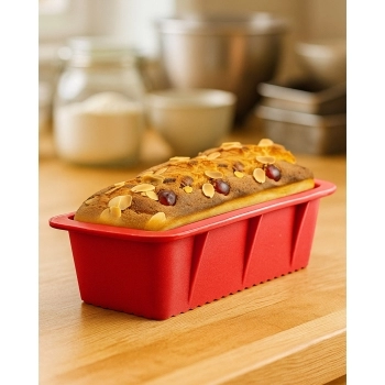 Utensílio Forma Retangular Bolo Pão Silicone Vermelho 27cm