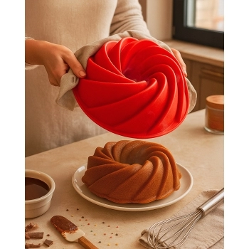 Utensílio Forma Espiral Bolo Pudim Silicone Vermelho 25 cm