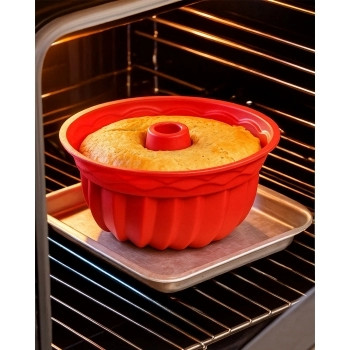 Forma Redonda Bolo Pudim Silicone Vermelho 24