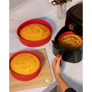 Utensílio Forma Redonda Bolo Silicone Vermelho 25 cm