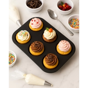 Utensílio Forma Cupcake Silicone Preto 25,5 cm