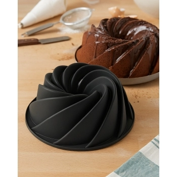 Utensílio Forma Espiral Bolo Pudim Silicone Preto 25 cm