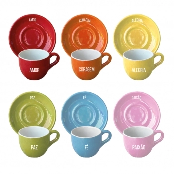 Xícara de Chá com Pires Cerâmica 140ml - Momentos Luva com 6
