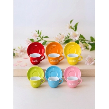Xícara de Chá com Pires Cerâmica 140ml - Momentos Luva com 6