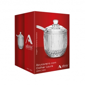 Açucareiro de Vidro com Colher Laure 220ml na luva com 1