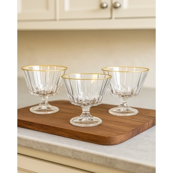 Taça Sobremesa de Vidro Zaira Filete Dourado 280ml