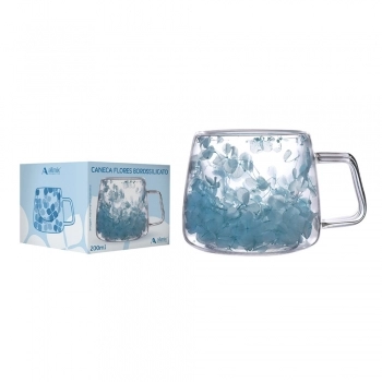 Caneca Borossilicato Parede Dupla Flores Secas 200ml Luva com 1 - Blue
